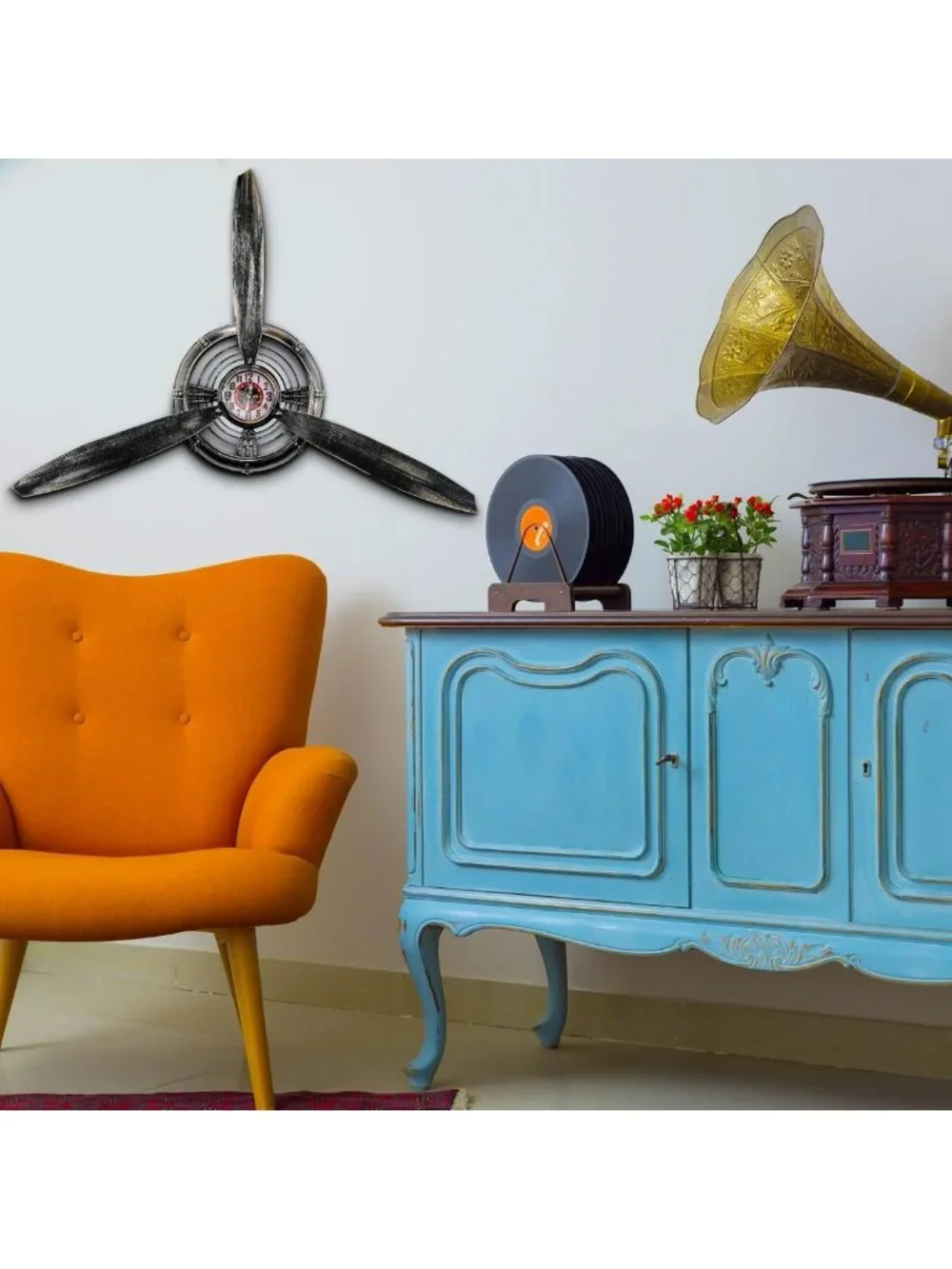 Vintage Airplane Propeller Wall Clock Decor - Metal Art, 29.5